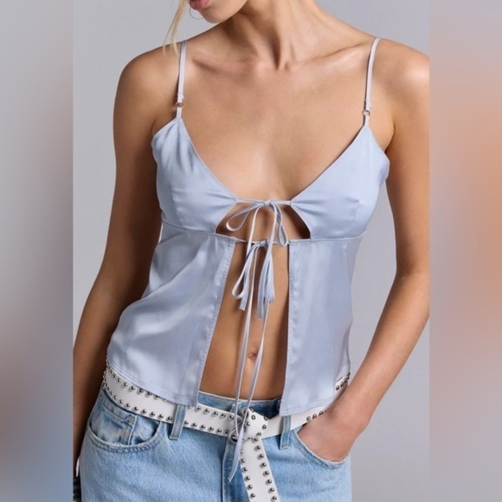 Urban Outfitters UO Silence + Noise Courtney Sky Blue Open Tie-Front Y2K Top NWT